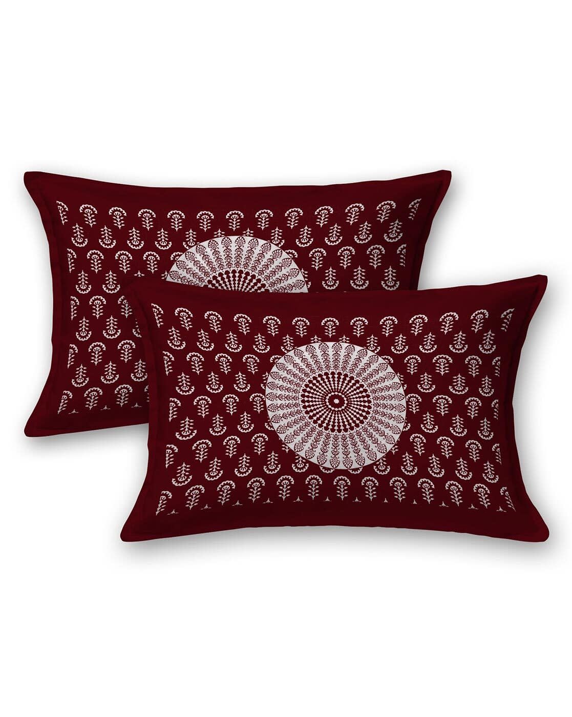 Jaipur Print Cotton Double Printed Flat Bedsheet (Pack of 1, Maroon)