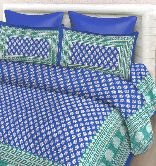 100% Cotton Printed Double Bedsheet (Blue)