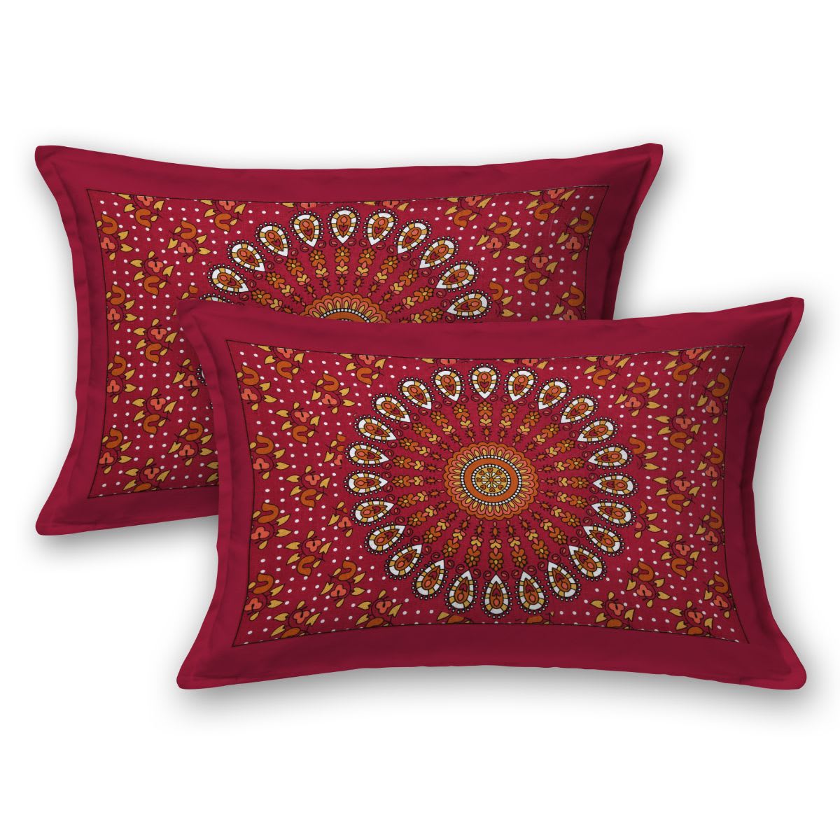 Rajasthani Jaipuri Traditional Double Bed Bedsheet with 2 Pillow Covers - ( Red)