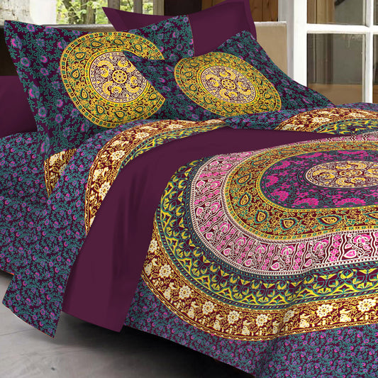 100% Cotton Printed King Bedsheet (Purple)