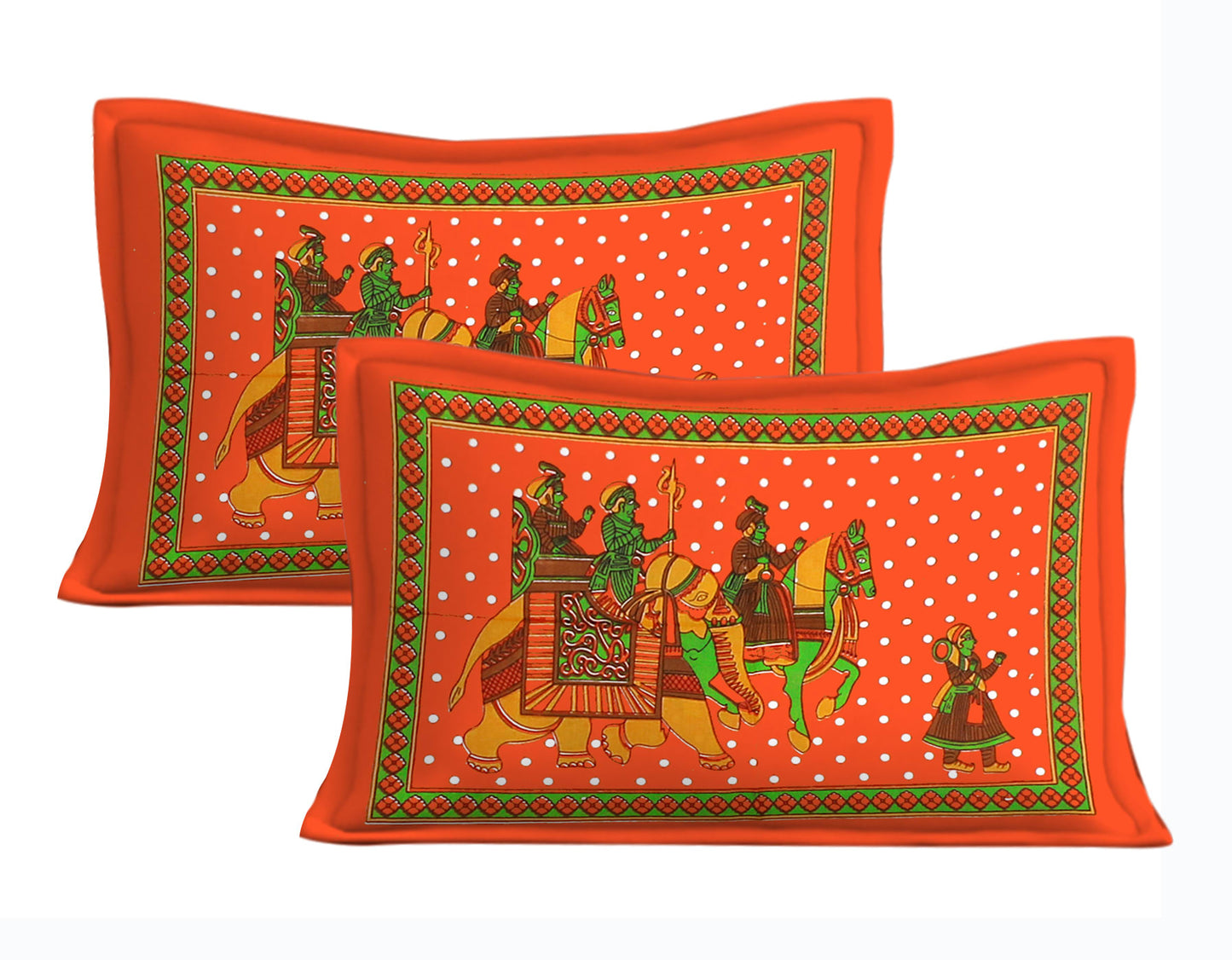 Jaipuri Prints Cotton Double Bedsheet (Orange)