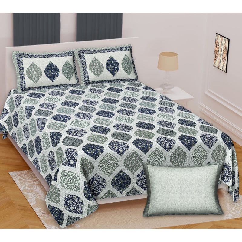 Barmeri Pastel Twill Cotton King Bedsheet With Colorful Patchwork Design
