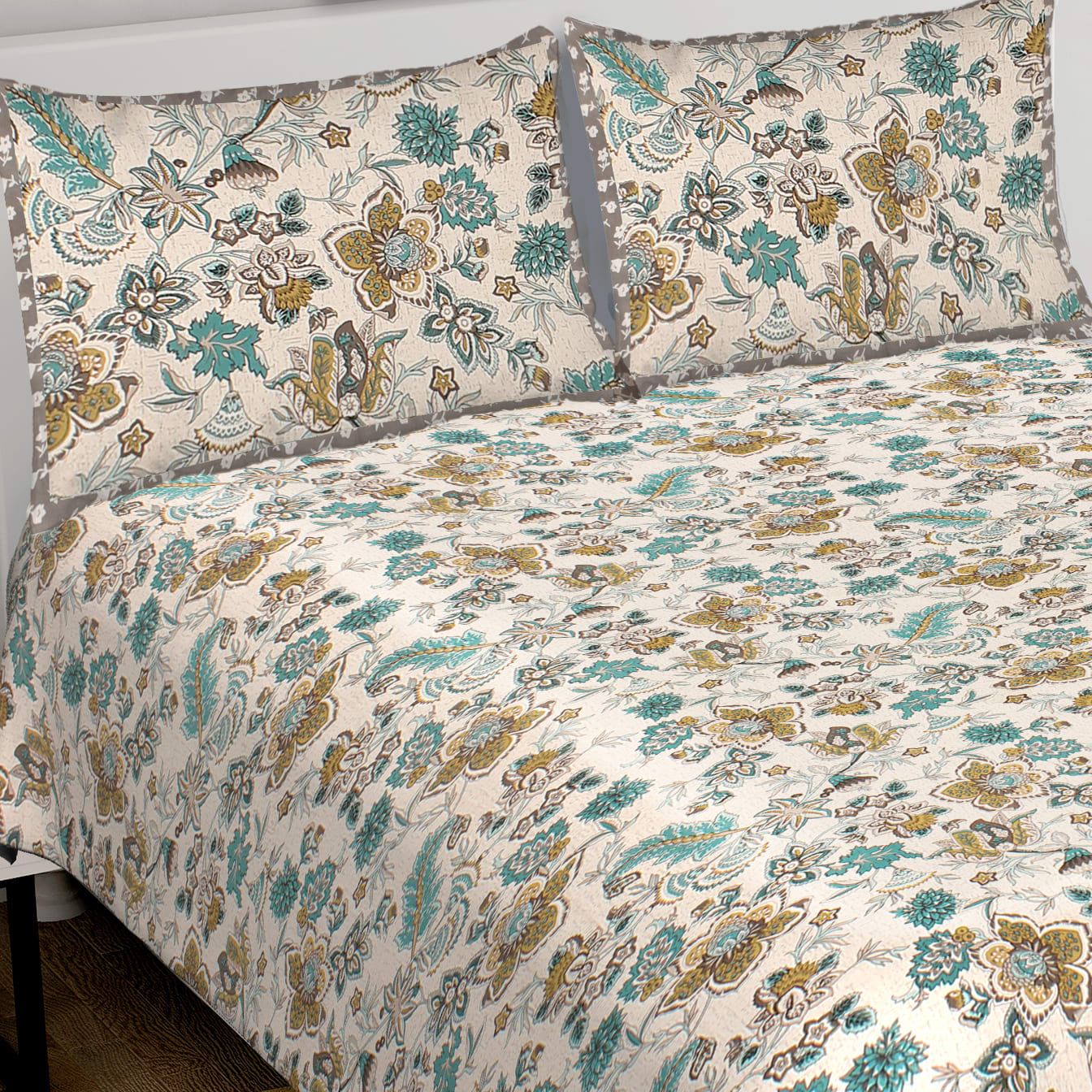 100% Cotton King Jaipuri Prints Flat Bedsheet (Pack of 1, Green)