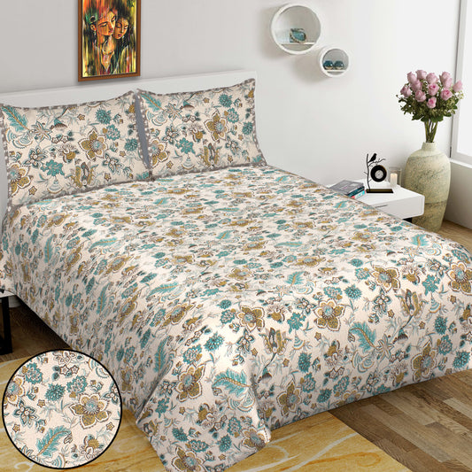 100% Cotton King Jaipuri Prints Flat Bedsheet (Pack of 1, Green)