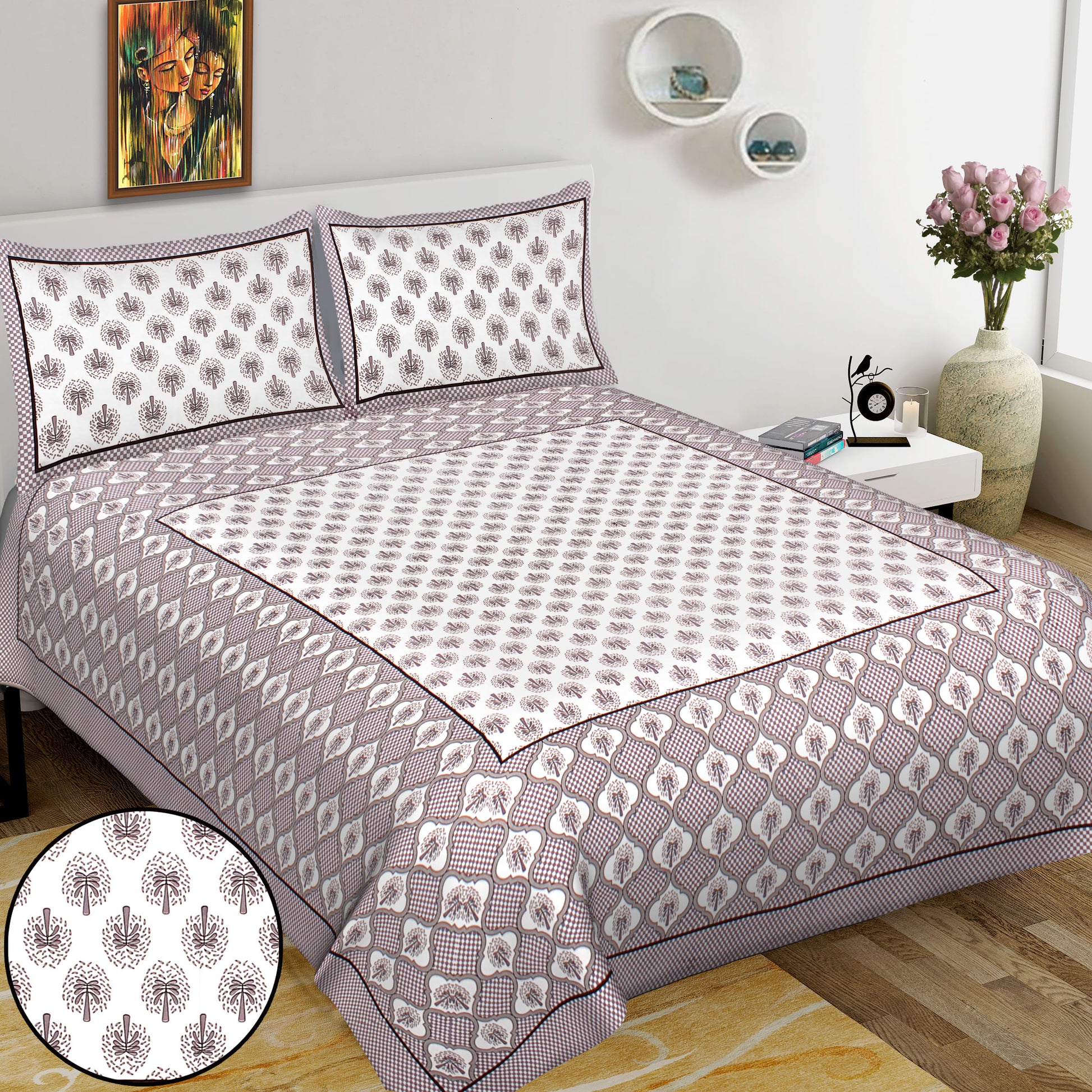 100% Cotton King Jaipuri Prints Flat Bedsheet (Pack of 1, Multicolor)