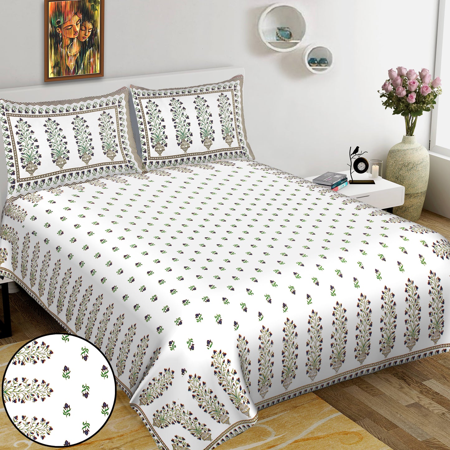 100% Cotton King Jaipuri Prints Flat Bedsheet (Pack of 1, Multicolor)
