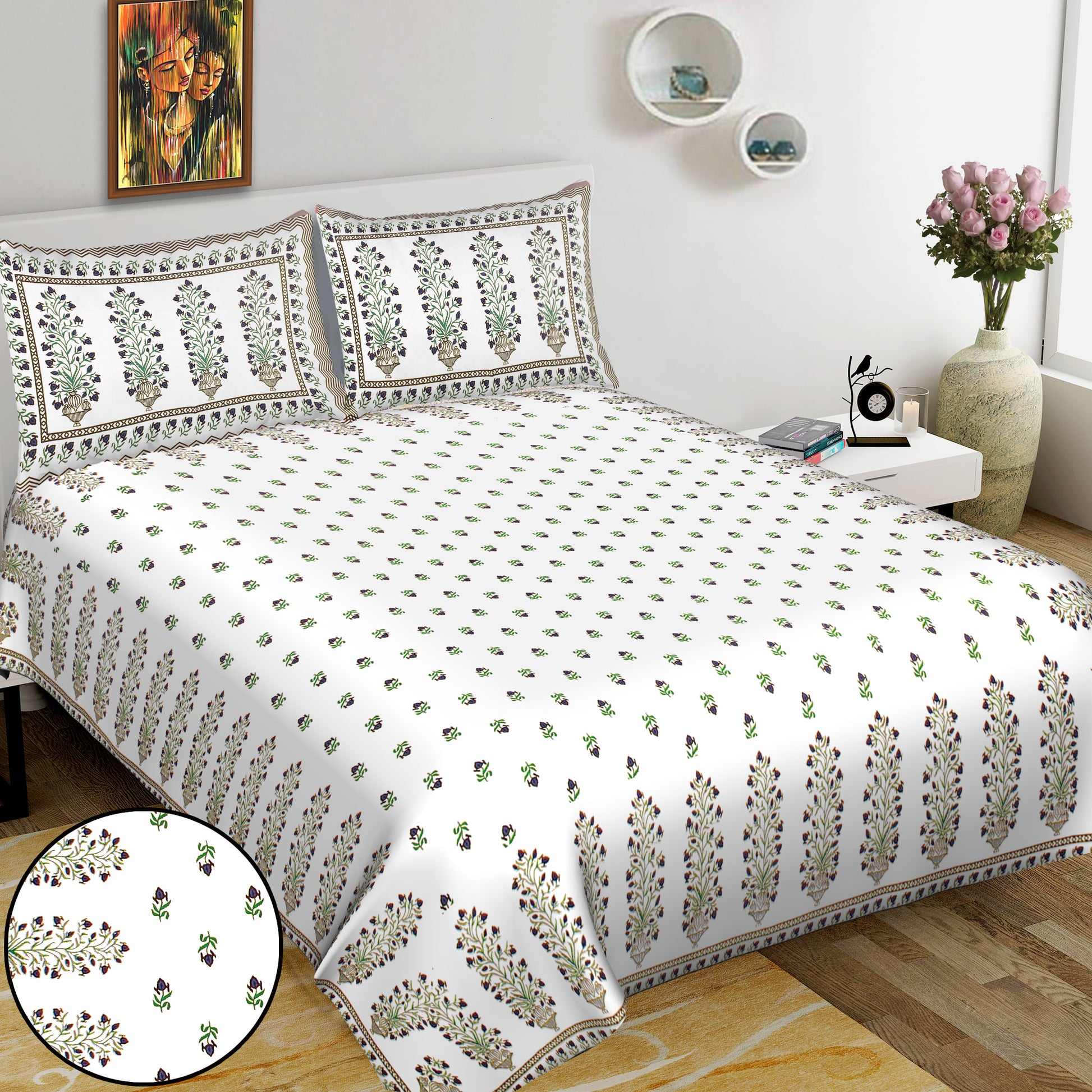 100% Cotton King Jaipuri Prints Flat Bedsheet (Pack of 1, Multicolor)