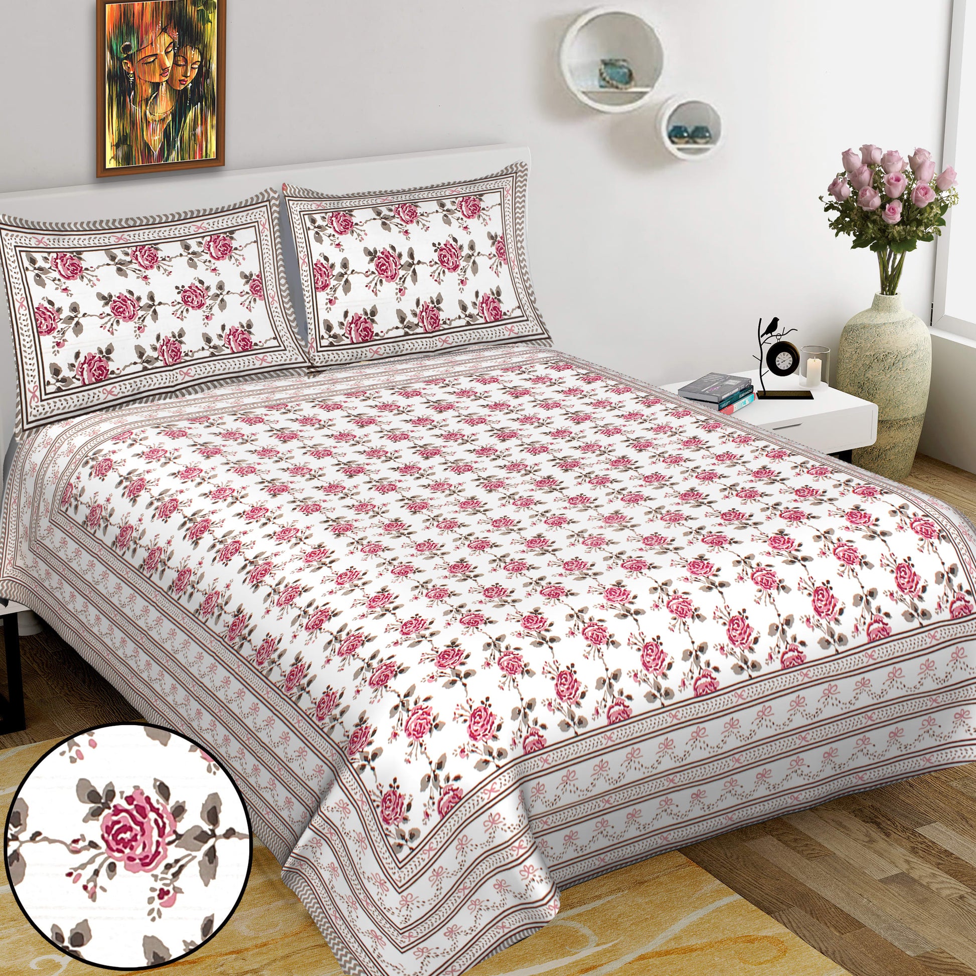100% Cotton King Jaipuri Prints Flat Bedsheet (Pack of 1, Multicolor)