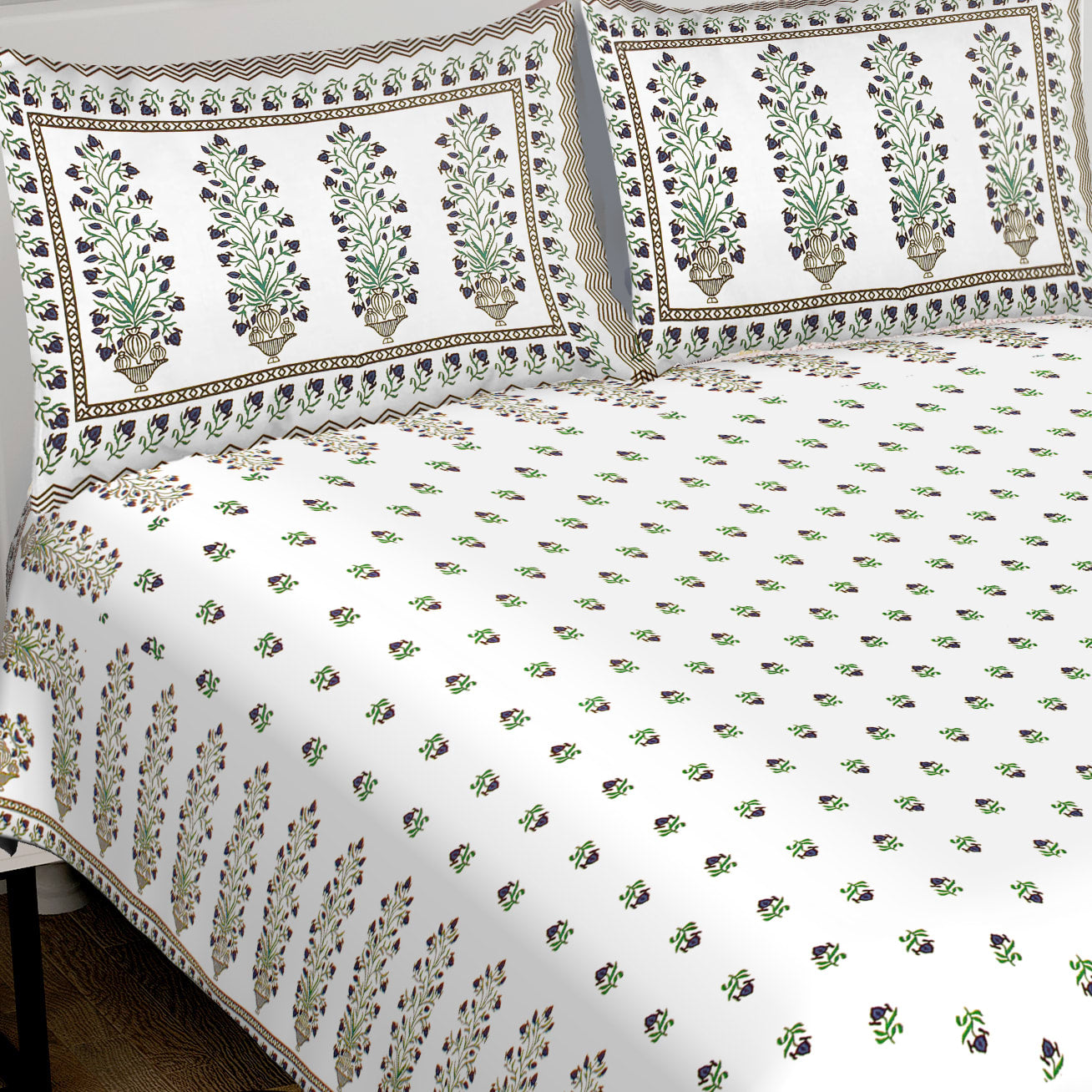 100% Cotton King Jaipuri Prints Flat Bedsheet (Pack of 1, Multicolor)