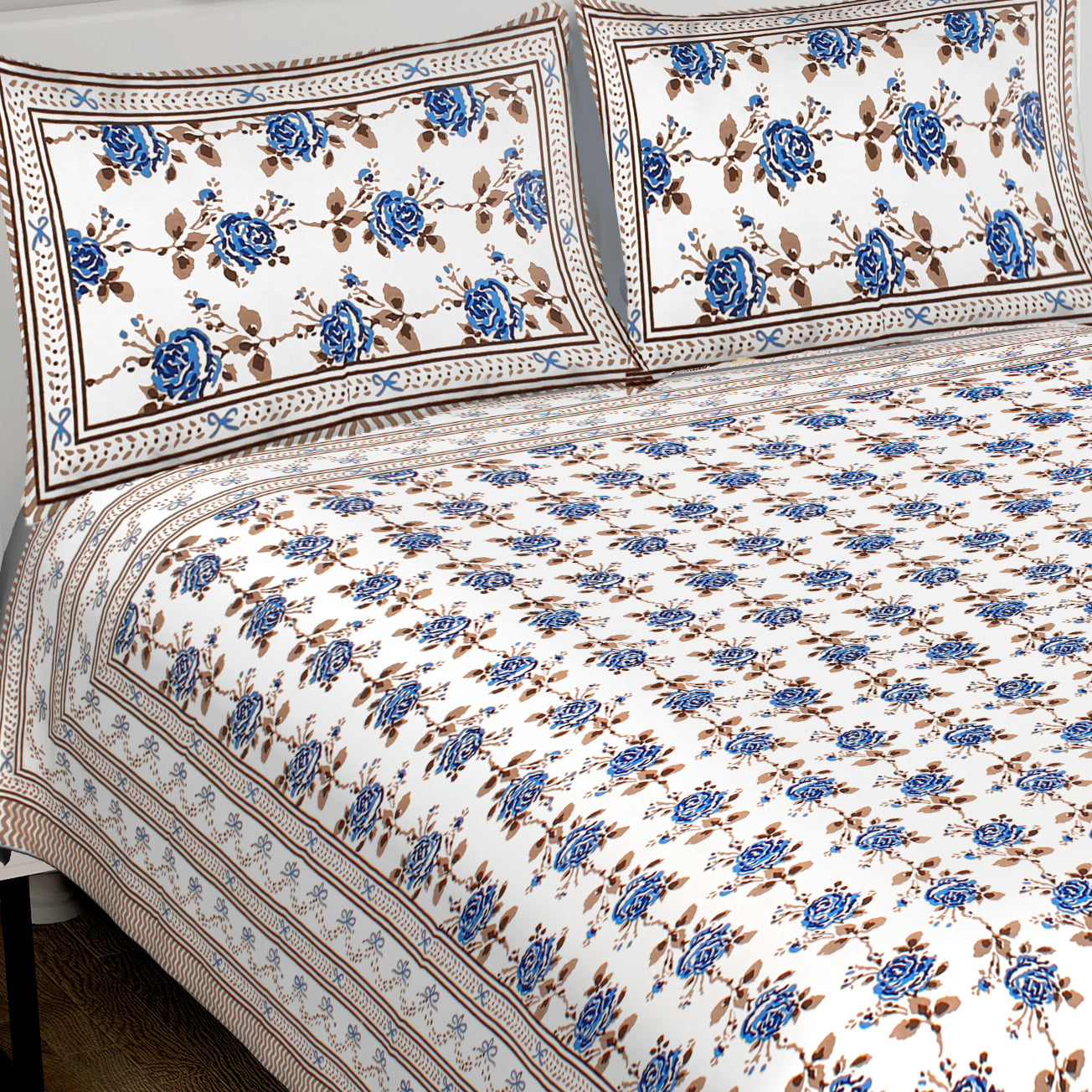 100% Cotton King Jaipuri Prints Flat Bedsheet (Pack of 1, Multicolor)