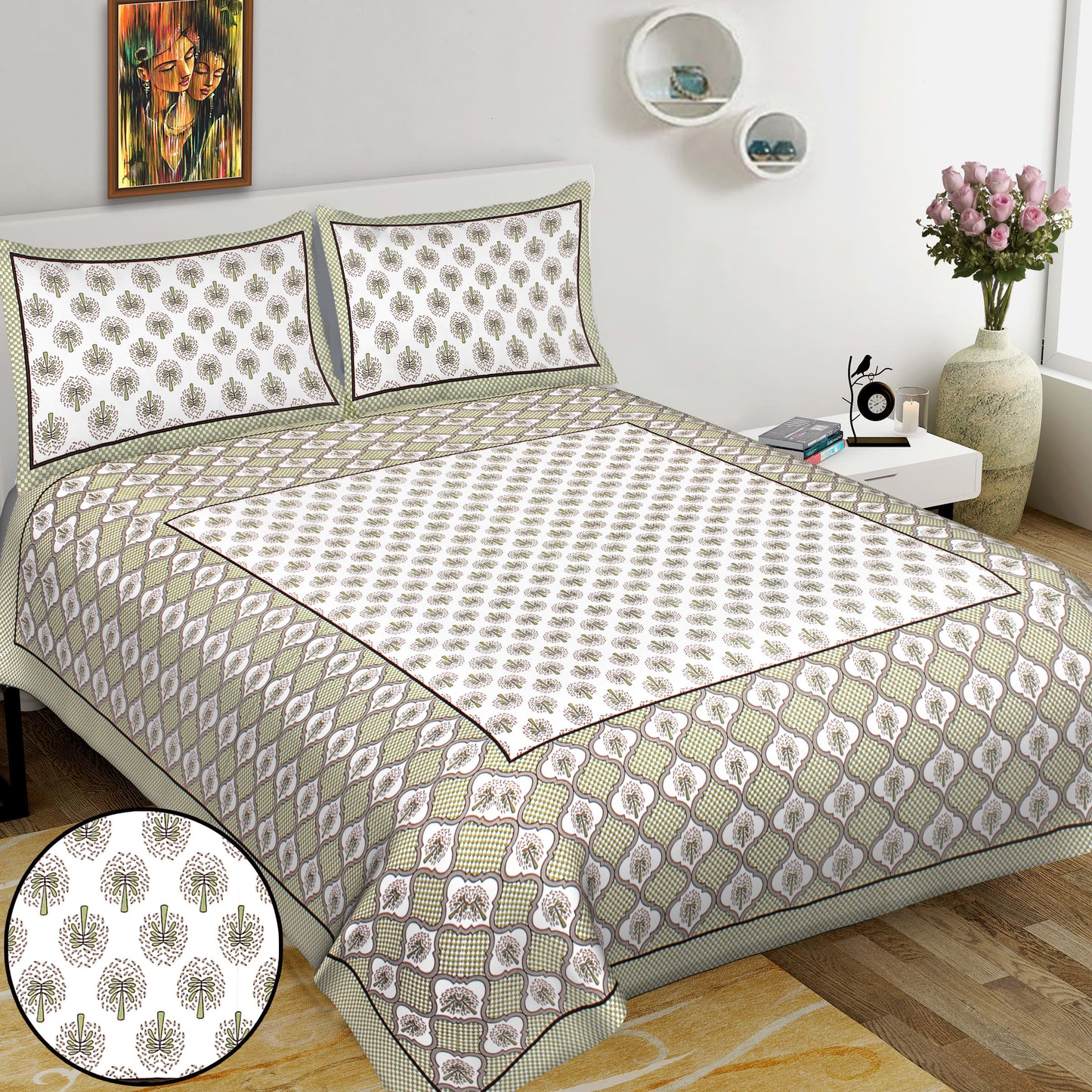 100% Cotton King Jaipuri Prints Flat Bedsheet (Pack of 1, Multicolor)