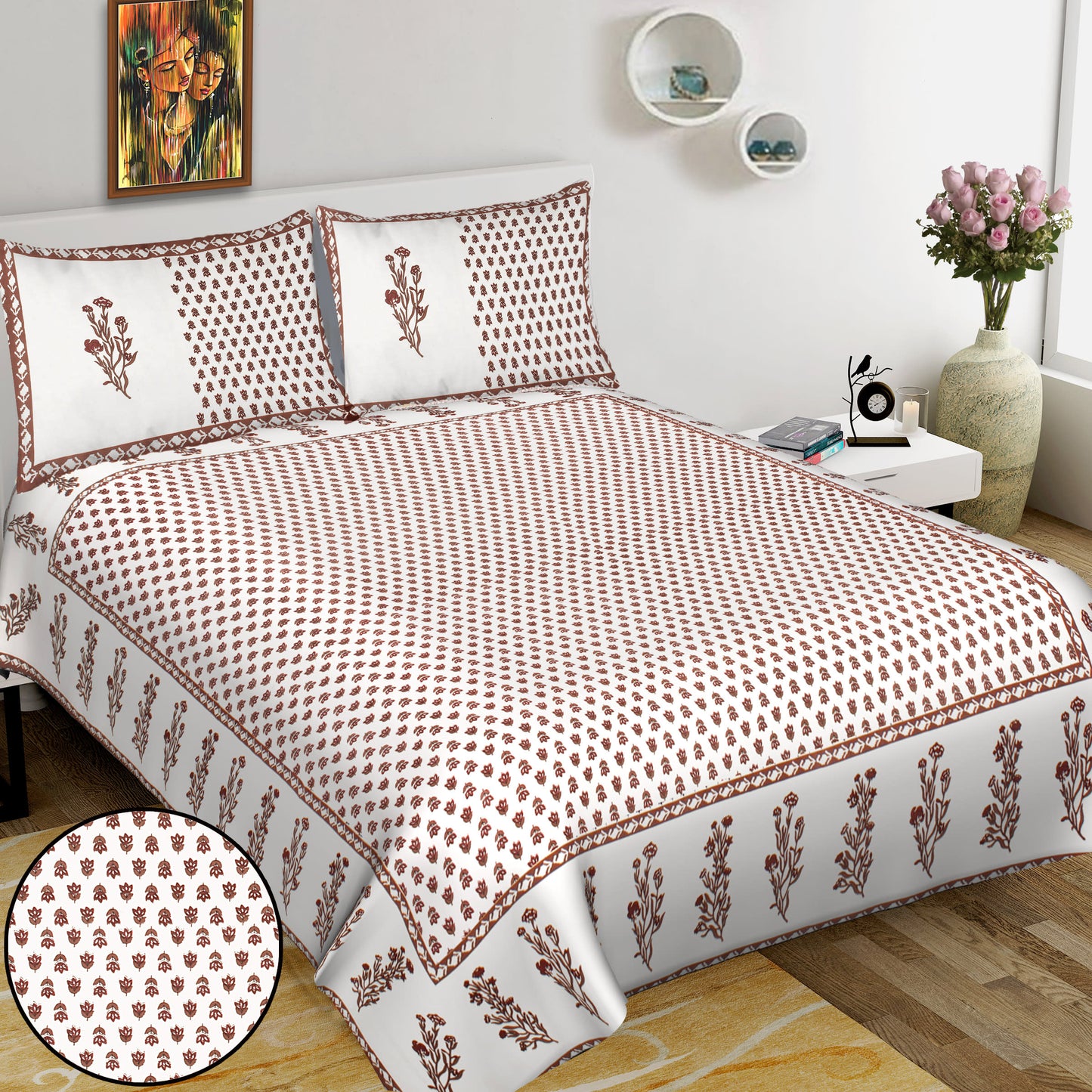 100% Cotton King Jaipuri Prints Flat Bedsheet (Pack of 1, Multicolor)