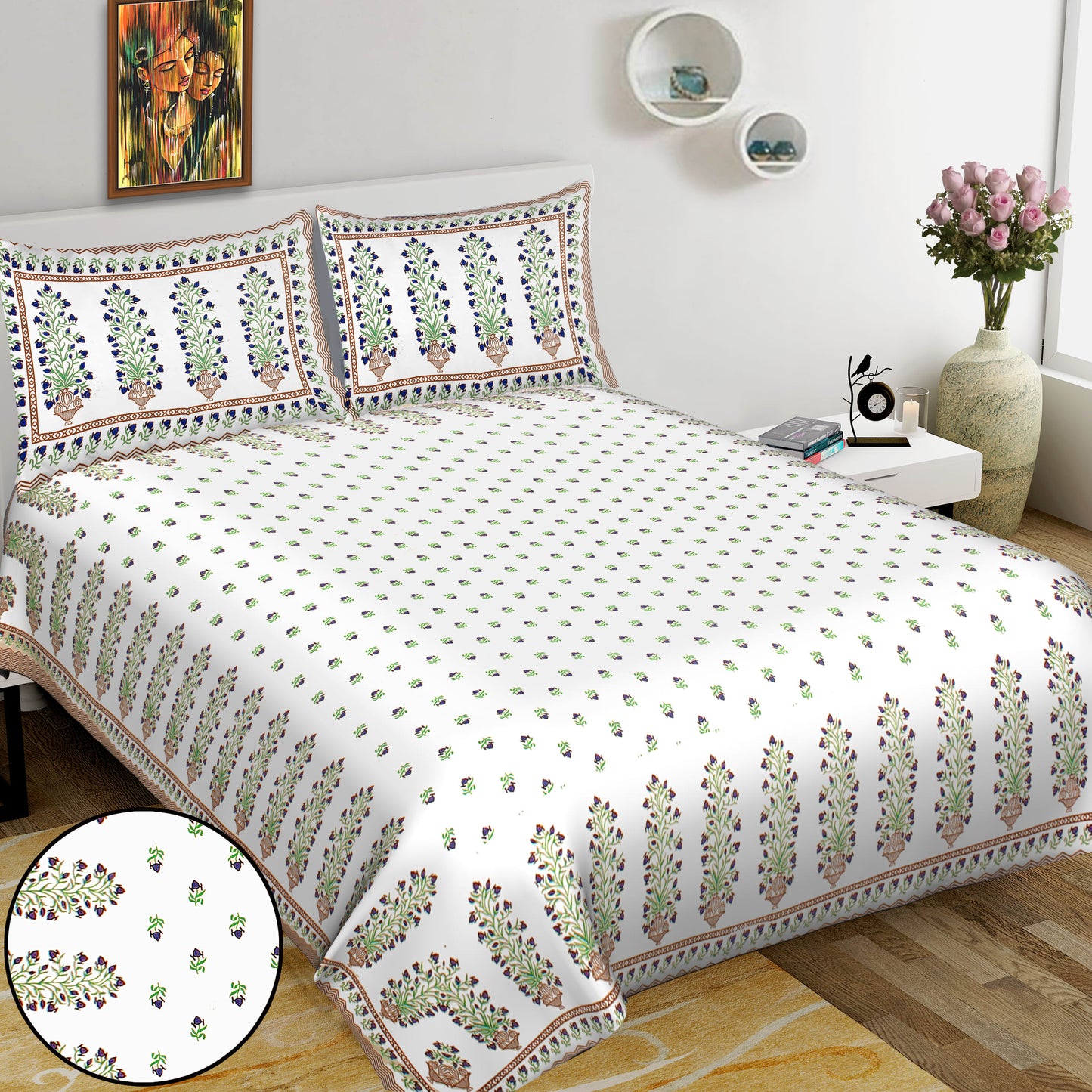 100% Cotton King Jaipuri Prints Flat Bedsheet (Pack of 1, Multicolor)