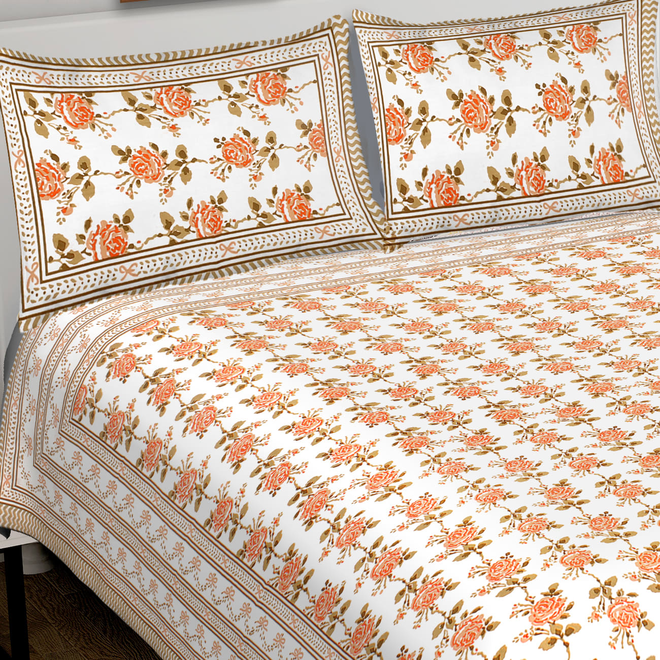 100% Cotton King Jaipuri Prints Flat Bedsheet (Pack of 1, Multicolor)
