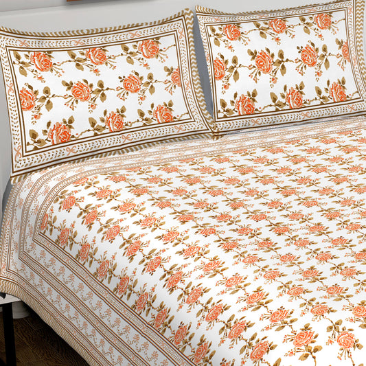 100% Cotton King Jaipuri Prints Flat Bedsheet (Pack of 1, Multicolor)