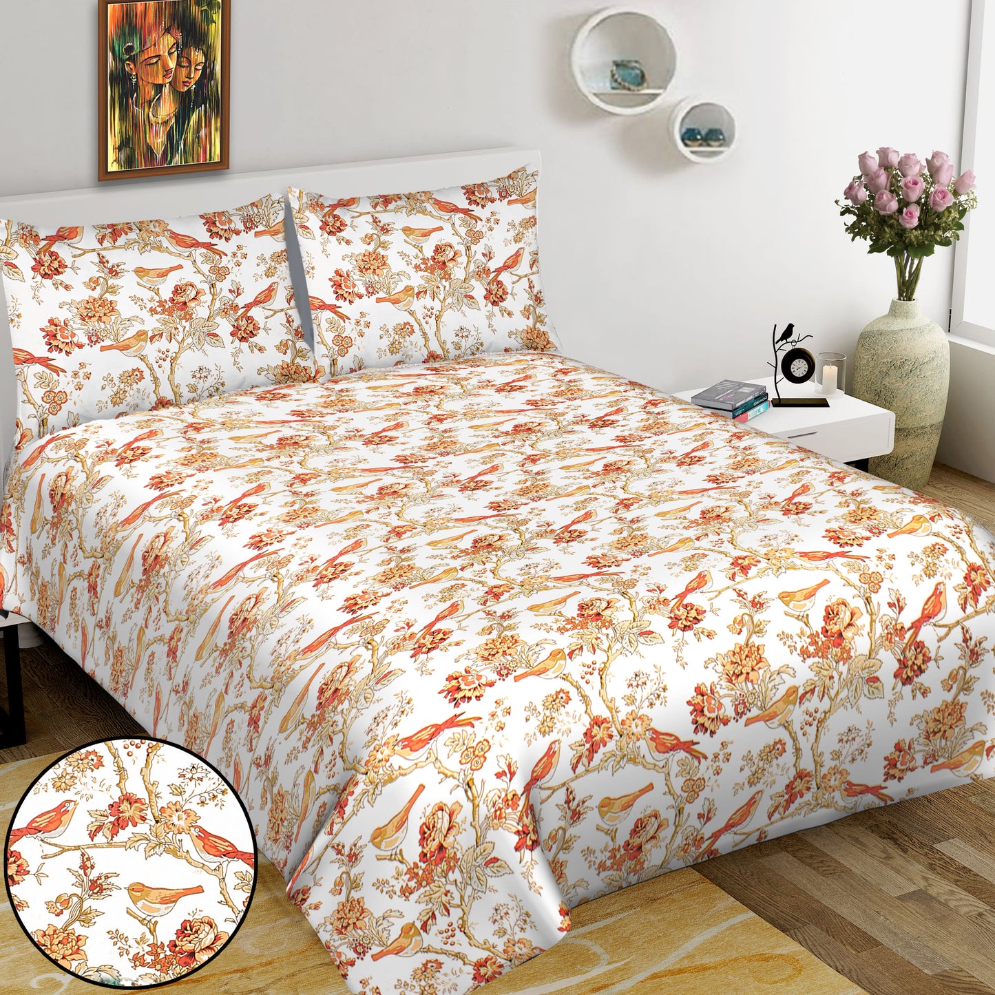 100% Cotton King Jaipuri Prints Flat Bedsheet (Pack of 1, Multicolor)
