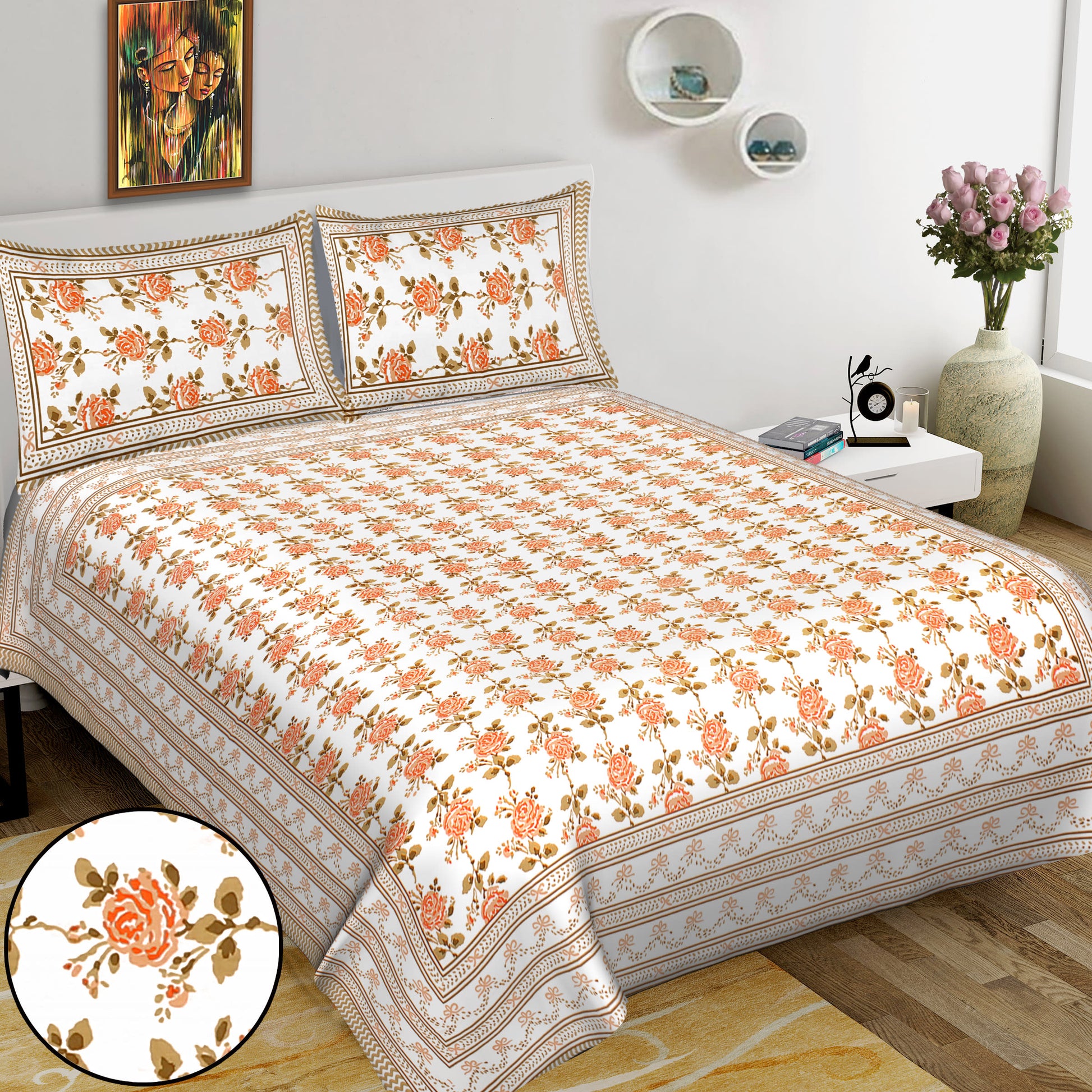 100% Cotton King Jaipuri Prints Flat Bedsheet (Pack of 1, Multicolor)