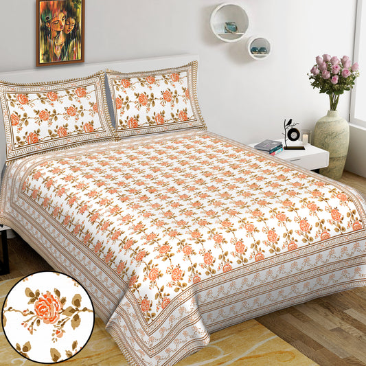 100% Cotton King Jaipuri Prints Flat Bedsheet (Pack of 1, Multicolor)