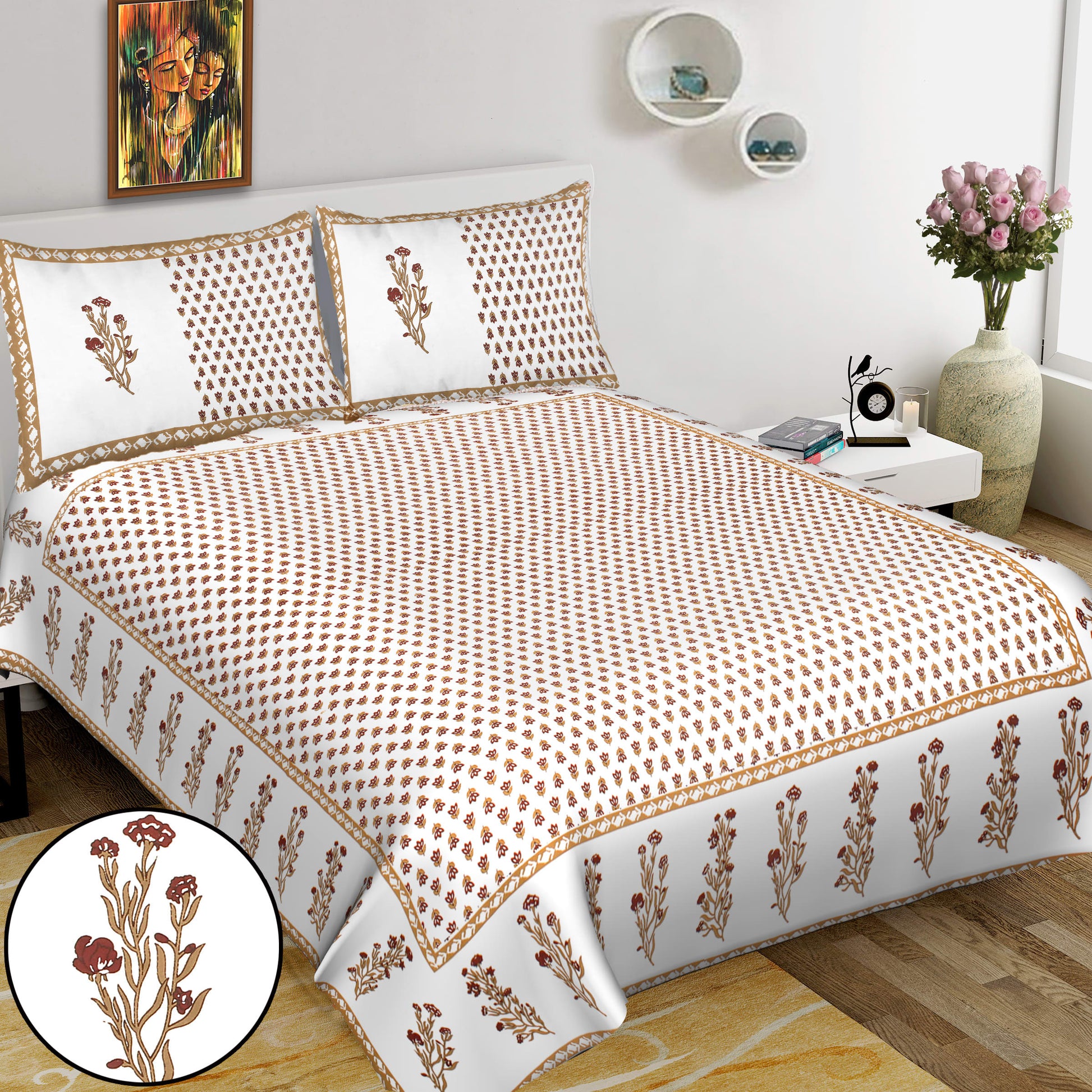 100% Cotton King Jaipuri Prints Flat Bedsheet (Pack of 1, Multicolor)