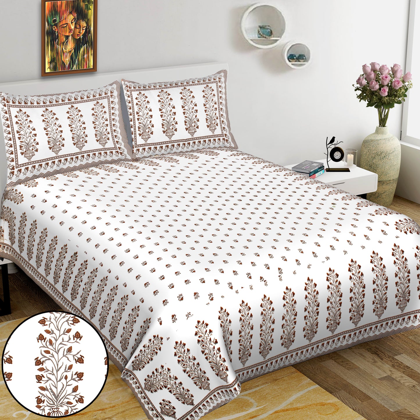100% Cotton King Jaipuri Prints Flat Bedsheet (Pack of 1, Multicolor)