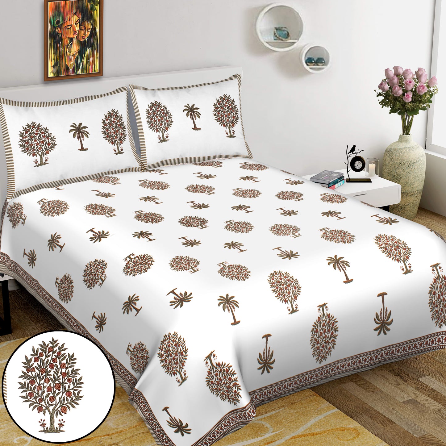 100% Cotton King Jaipuri Prints Flat Bedsheet (Pack of 1, Multicolor)