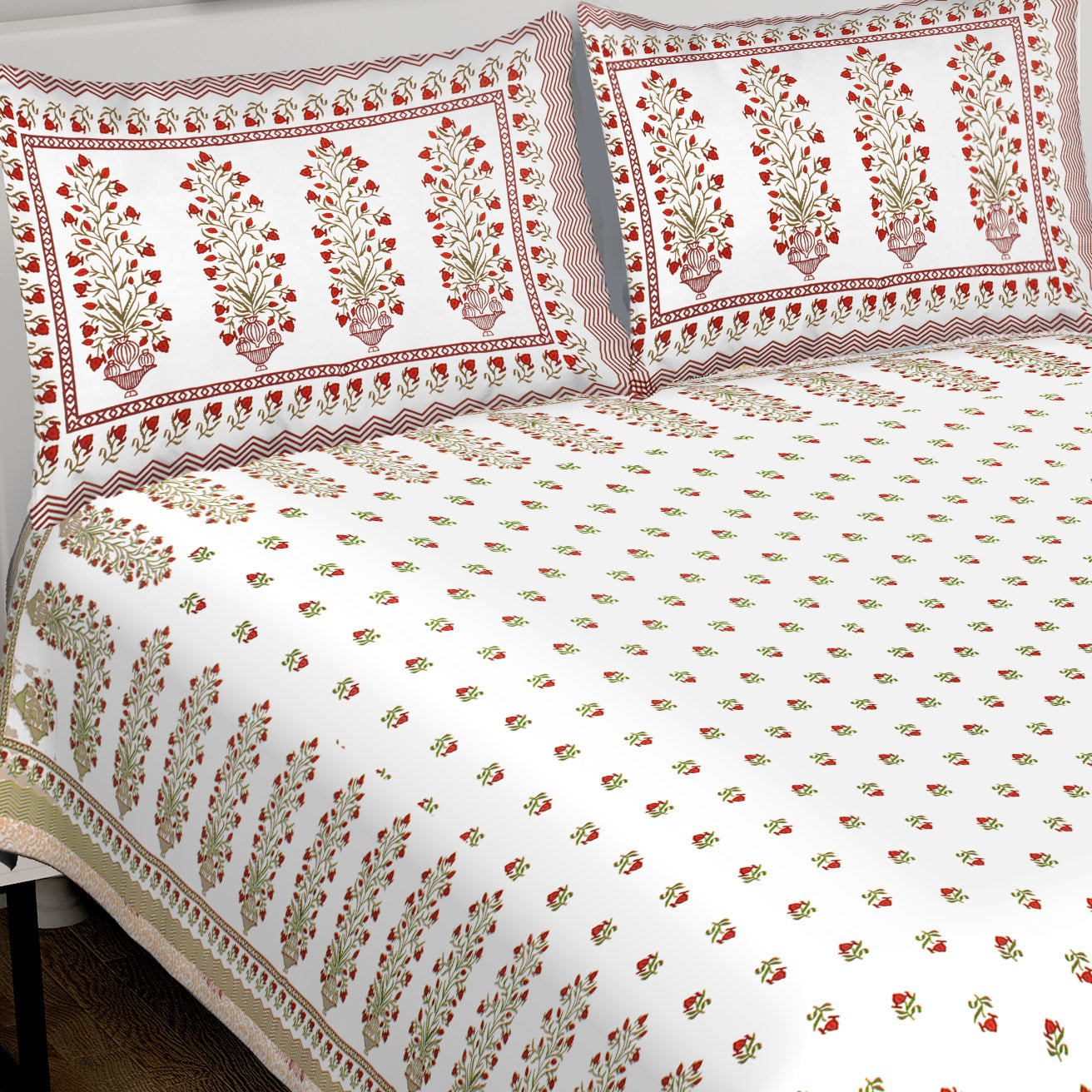 100% Cotton King Jaipuri Prints Flat Bedsheet (Pack of 1, Multicolor)