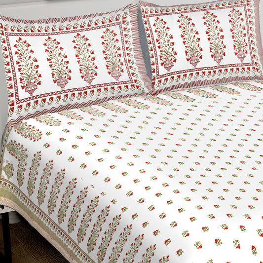 100% Cotton King Jaipuri Prints Flat Bedsheet (Pack of 1, Multicolor)