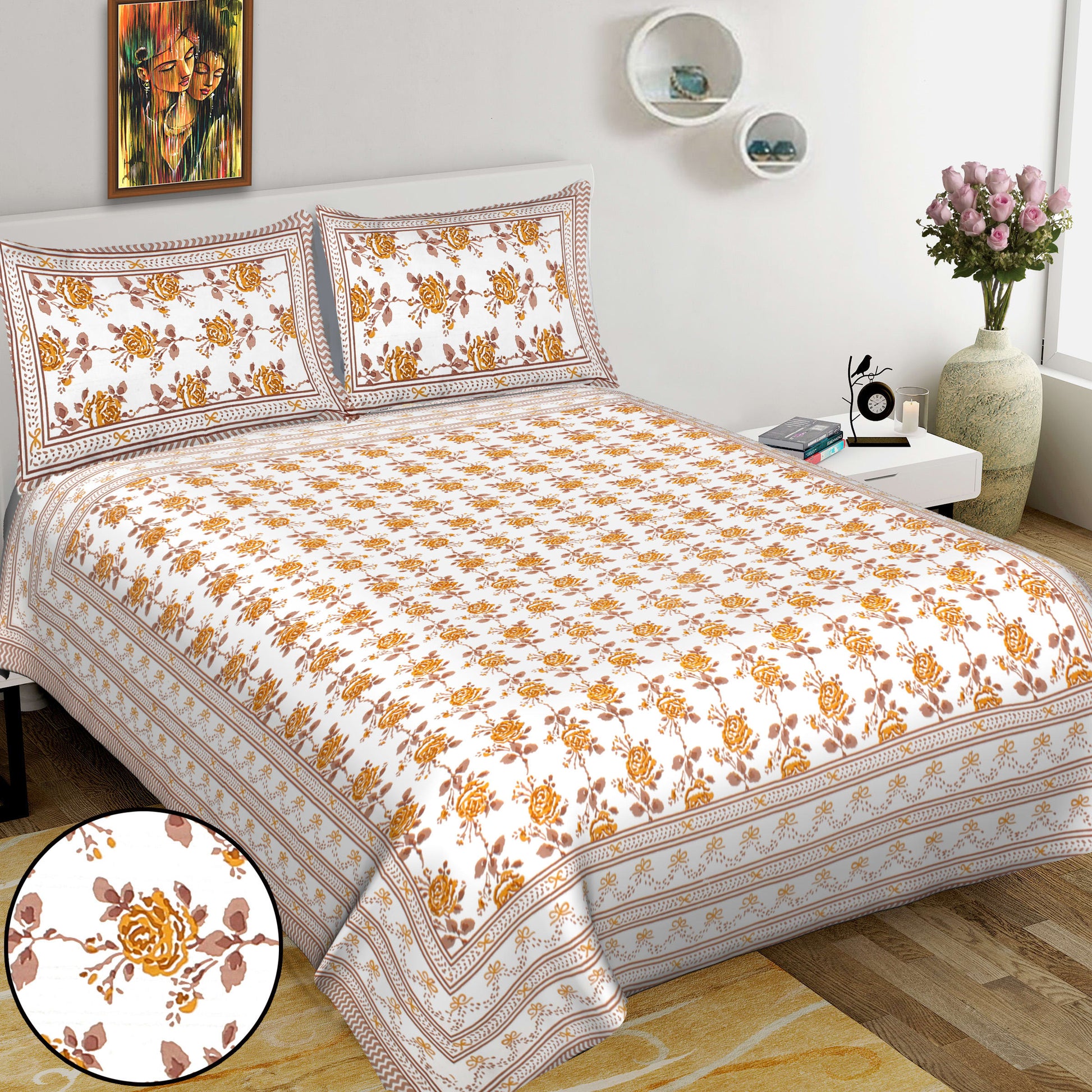 100% Cotton King Jaipuri Prints Flat Bedsheet (Pack of 1, Multicolor)