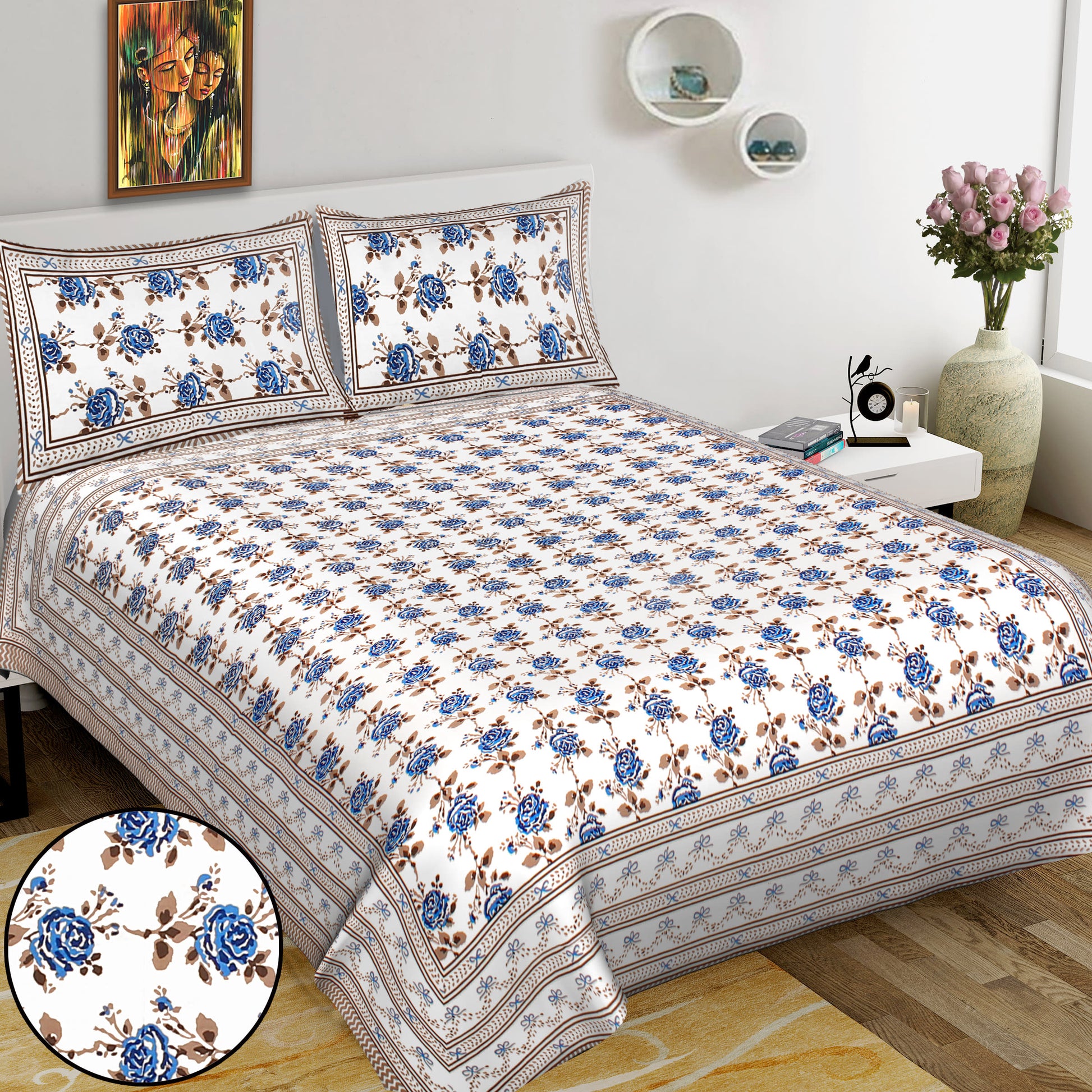 100% Cotton King Jaipuri Prints Flat Bedsheet (Pack of 1, Multicolor)