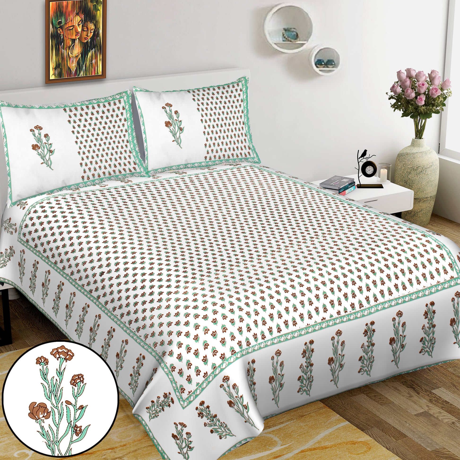 100% Cotton King Jaipuri Prints Flat Bedsheet (Pack of 1, Multicolor)