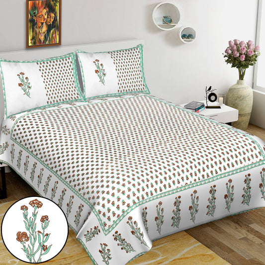 100% Cotton King Jaipuri Prints Flat Bedsheet (Pack of 1, Multicolor)