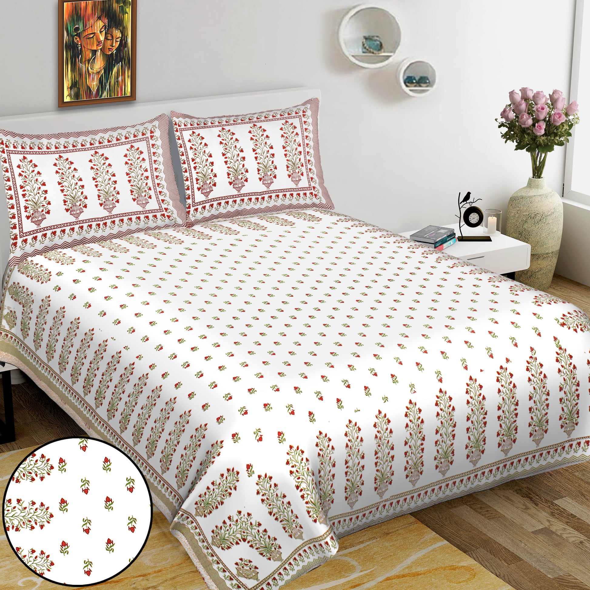 100% Cotton King Jaipuri Prints Flat Bedsheet (Pack of 1, Multicolor)