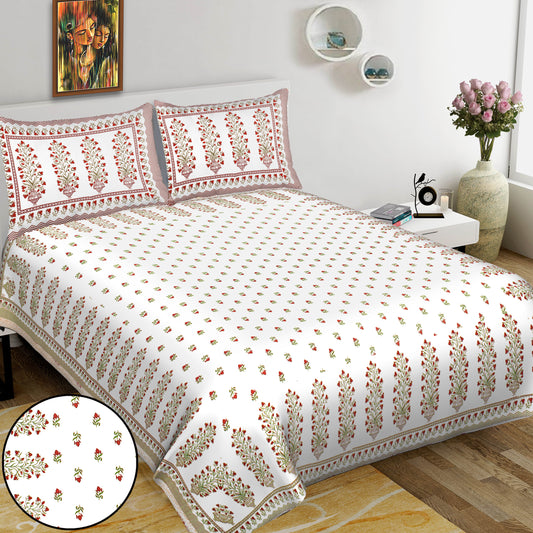 100% Cotton King Jaipuri Prints Flat Bedsheet (Pack of 1, Multicolor)