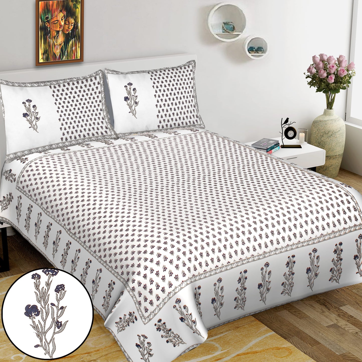 100% Cotton King Jaipuri Prints Flat Bedsheet (Pack of 1, Multicolor)
