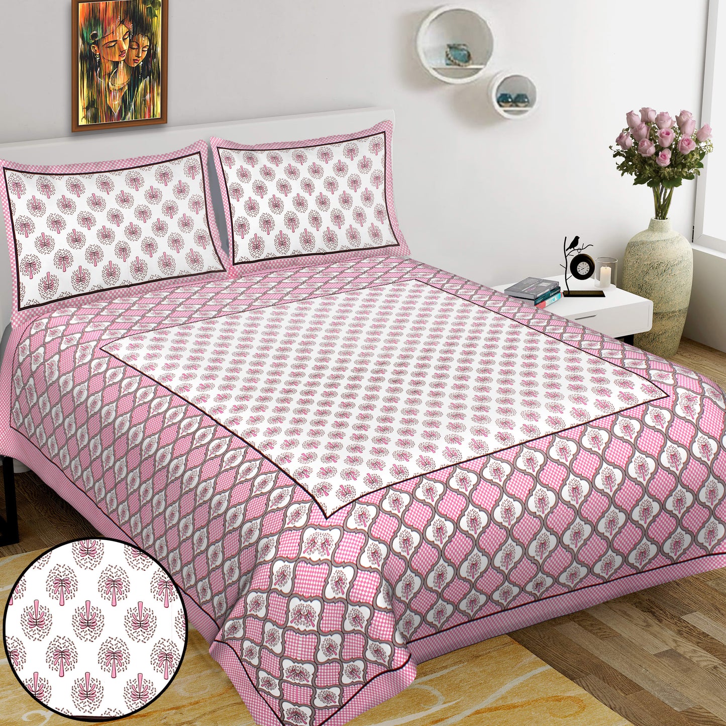 100% Cotton King Jaipuri Prints Flat Bedsheet (Pack of 1, Multicolor)