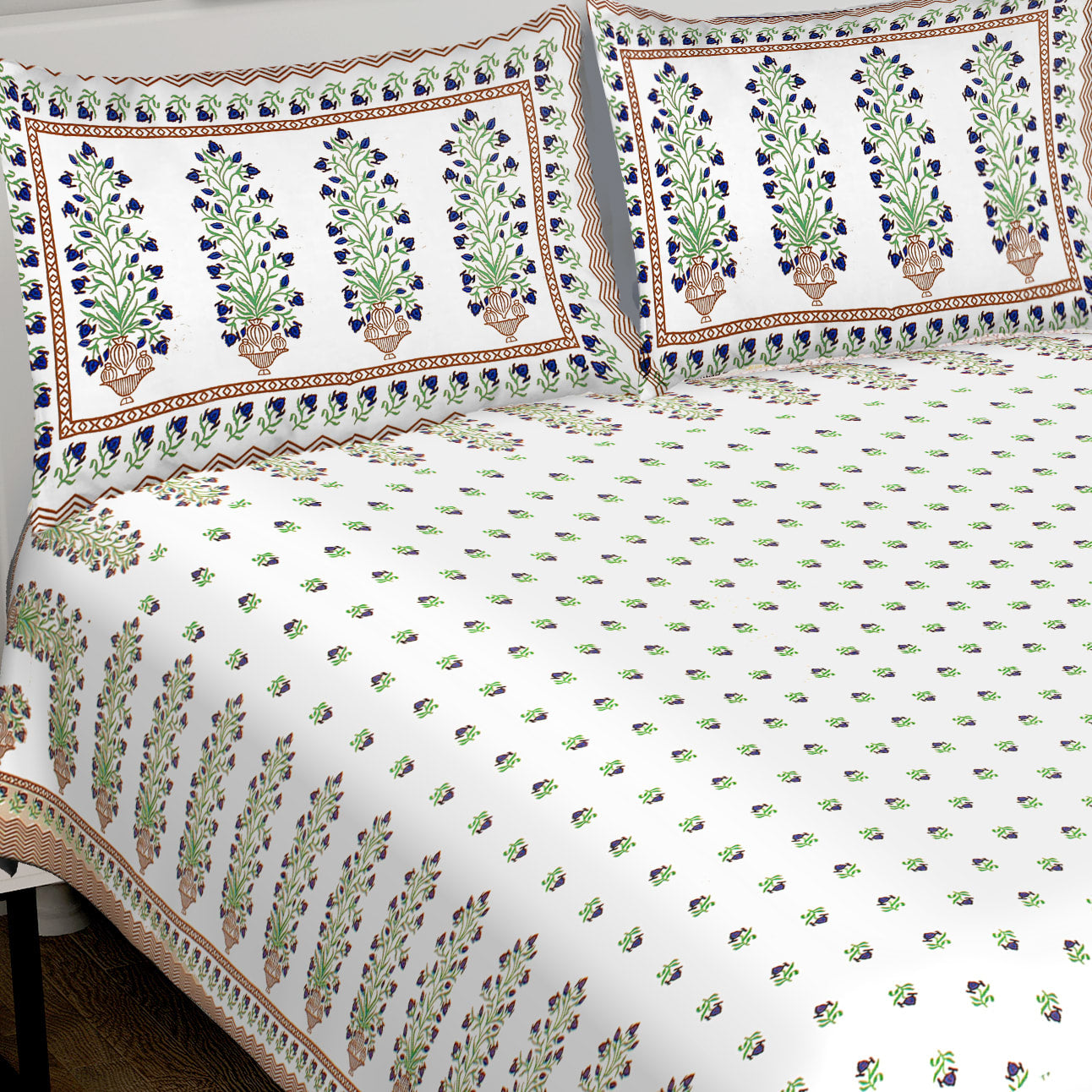 100% Cotton King Jaipuri Prints Flat Bedsheet (Pack of 1, Multicolor)