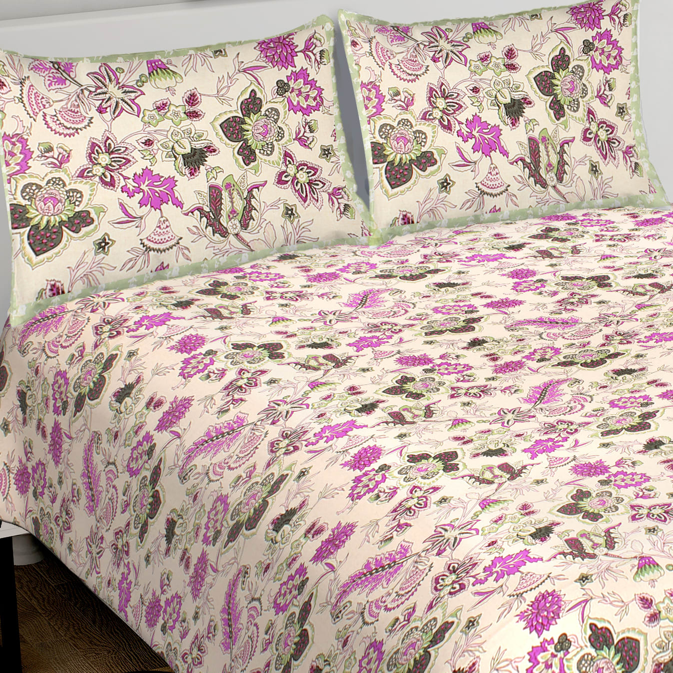 100% Cotton King Jaipuri Prints Flat Bedsheet (Pack of 1, Pruple)