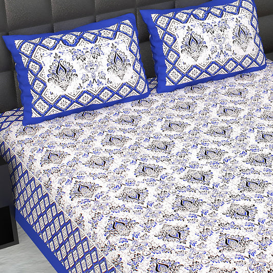 100% Cotton Printed Double Bedsheet (Blue)