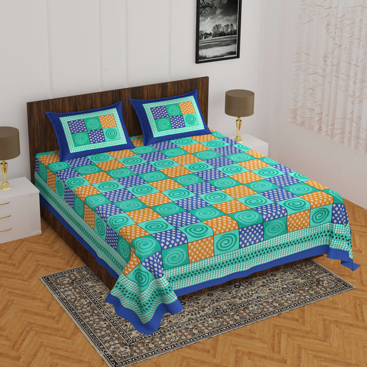 100% Cotton Printed Double Bedsheet (Blue)