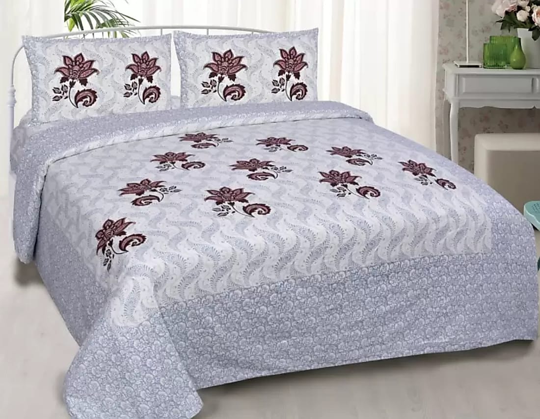 Rajasthani Print Cotton Double Bedsheet with 2 Pillow Covers  (Pack of 1, Blue)