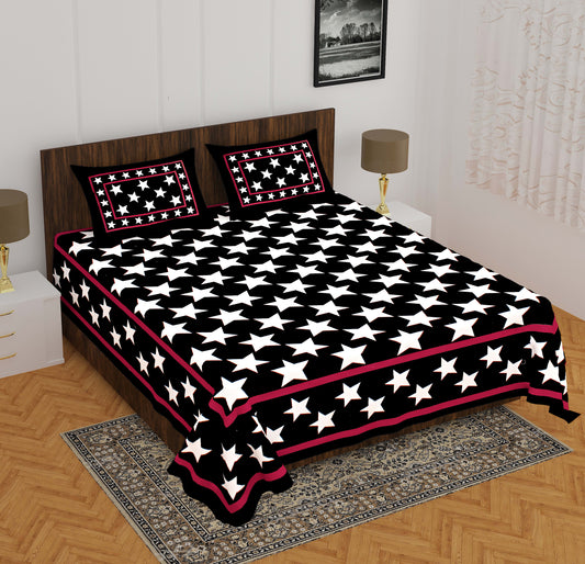 Rajasthani Print Cotton Double Bedsheet with 2 Pillow Covers  (Pack of 1, Blue)