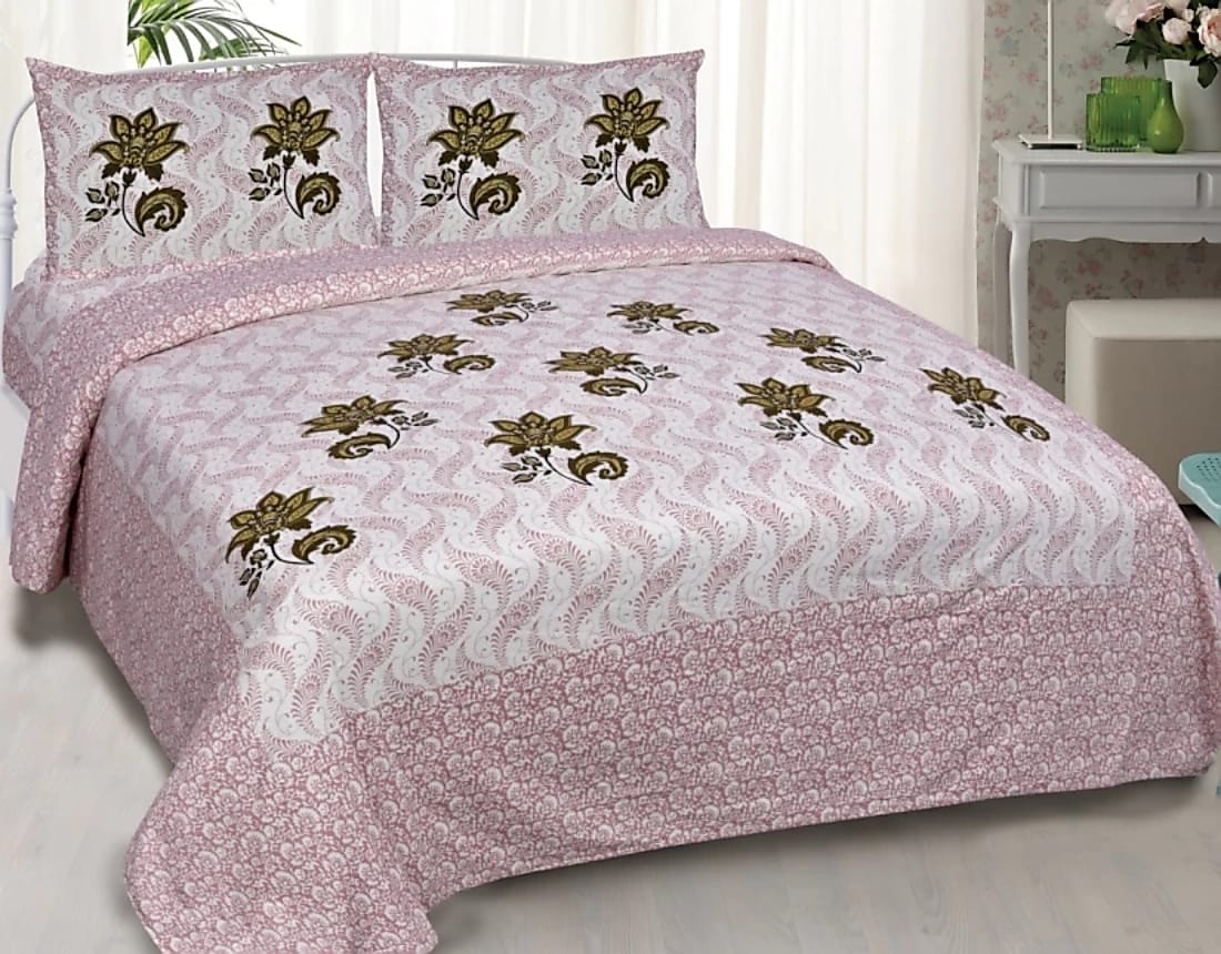 Rajasthani Print Cotton Double Bedsheet with 2 Pillow Covers  (Pack of 1, Pink)