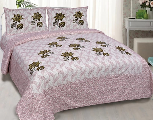 Rajasthani Print Cotton Double Bedsheet with 2 Pillow Covers  (Pack of 1, Pink)