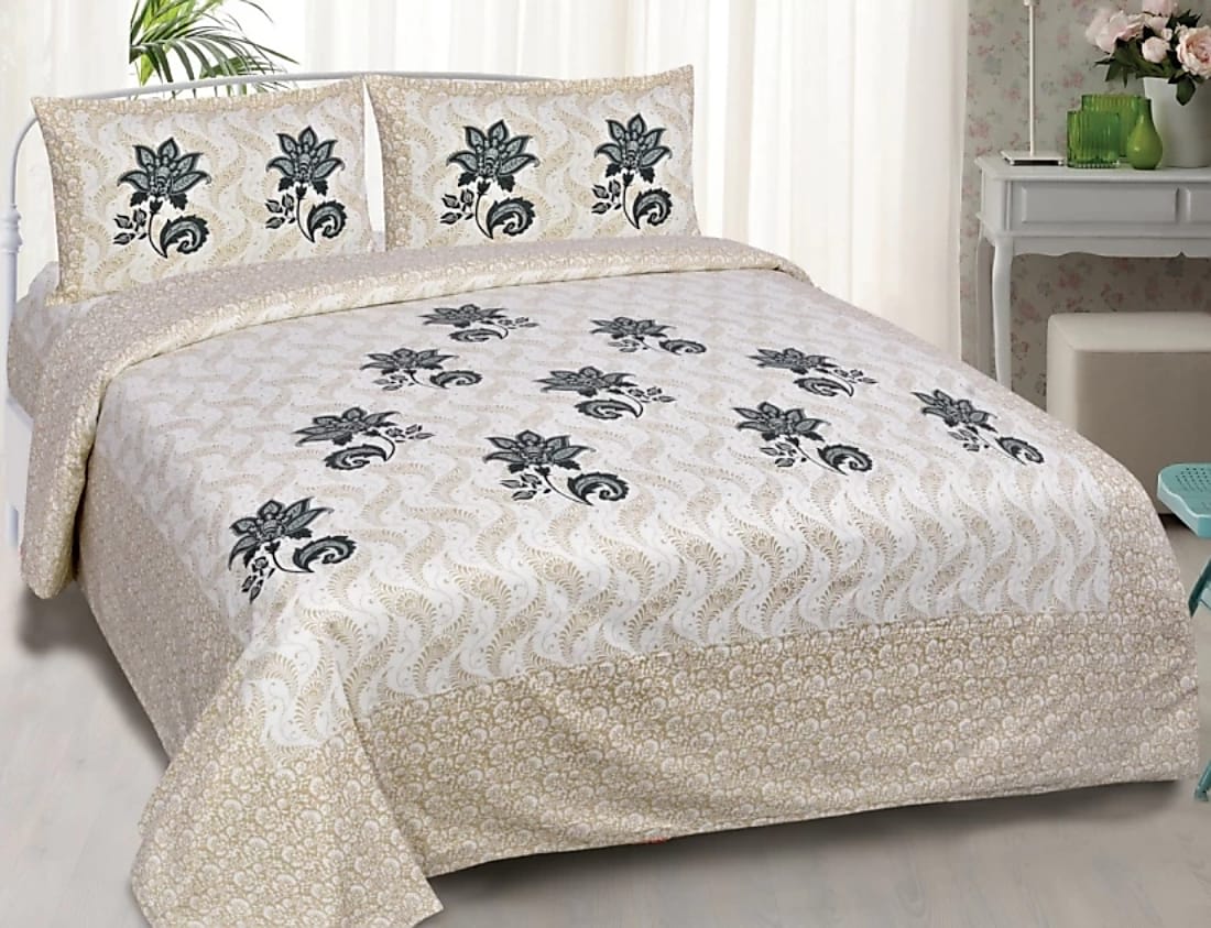 Rajasthani Print Cotton Double Bedsheet with 2 Pillow Covers  (Pack of 1,  Yellow)