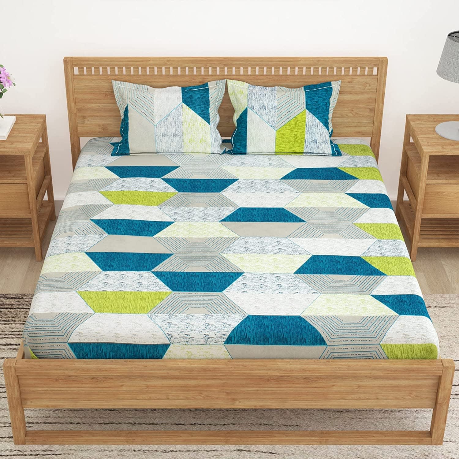 Jaipur Print  Cotton Double Peacock Bedsheet with 2 Pillow covers(Pack of 1, Green)