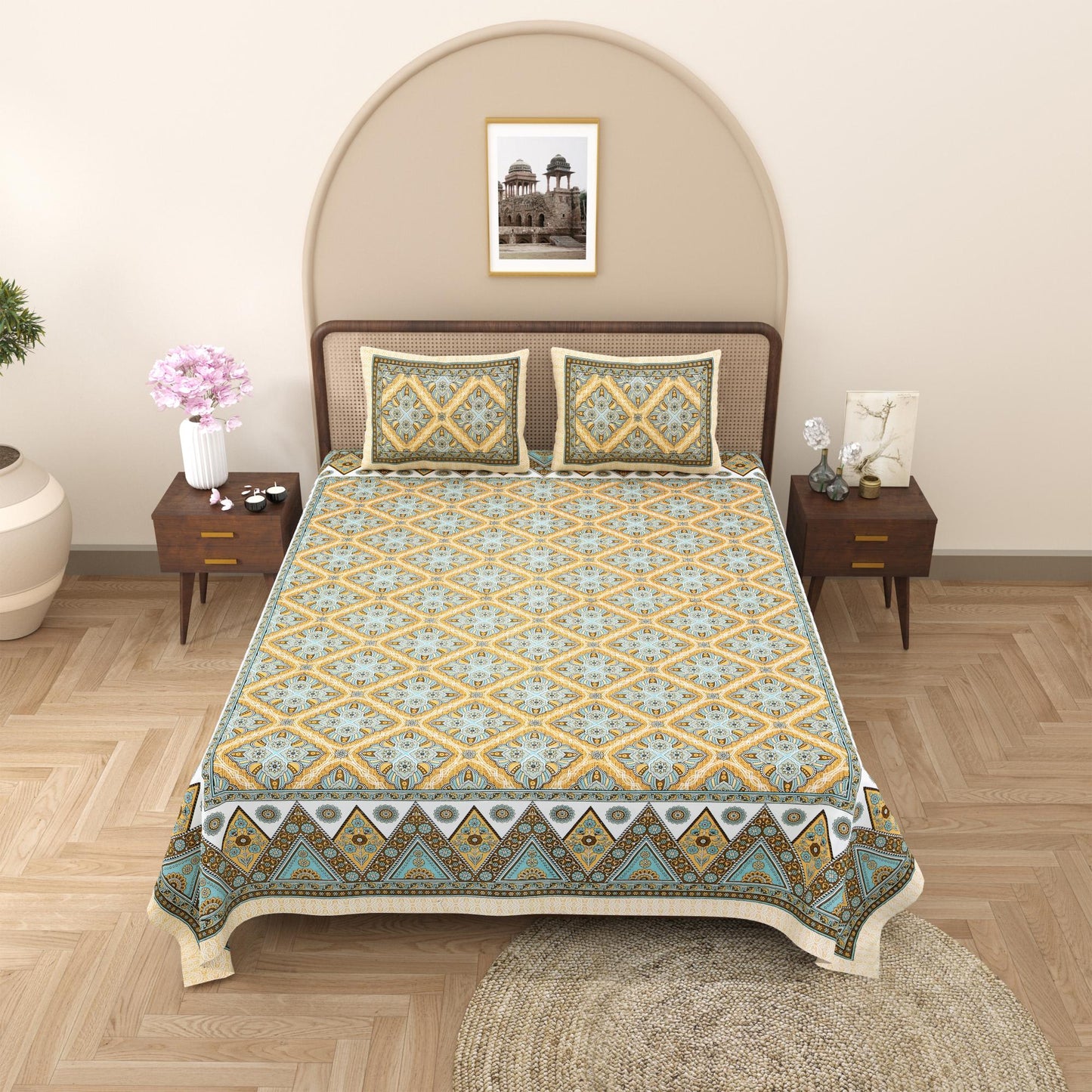 Rajasthan Royal Super Fine Cotton Block Print King Size Bedsheet