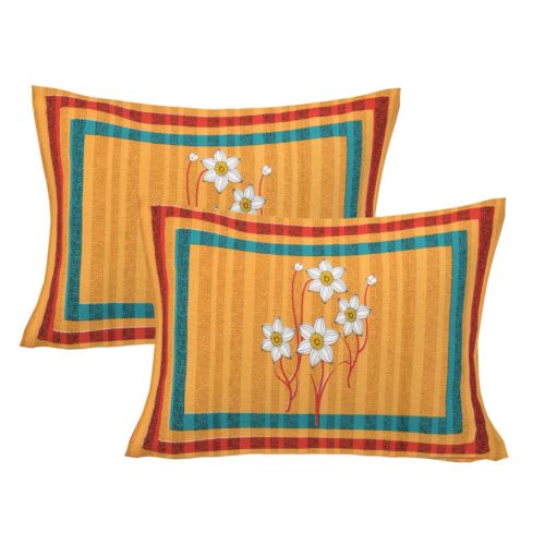 100% Cotton Floral Double Bedsheet (Yellow)