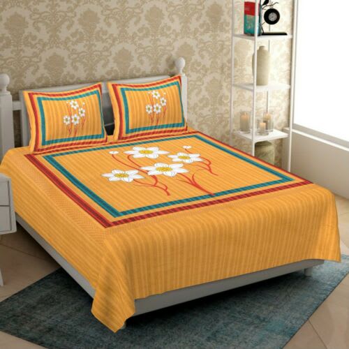 100% Cotton Floral Double Bedsheet (Yellow)