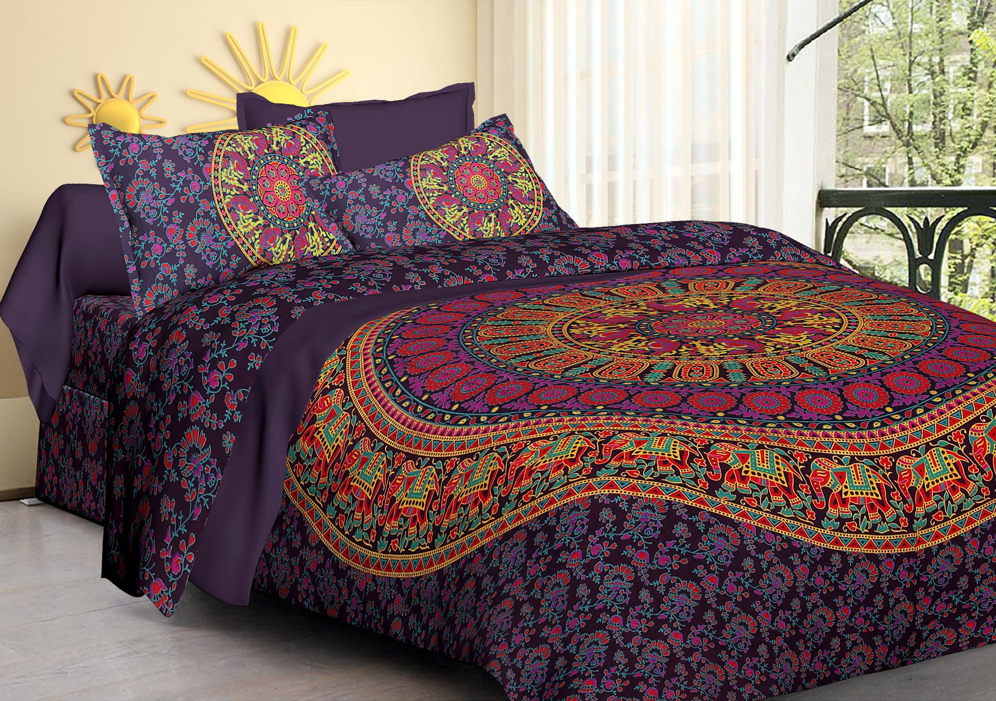 100% Cotton Printed King Bedsheet (Purple)
