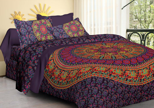 100% Cotton Printed King Bedsheet (Purple)